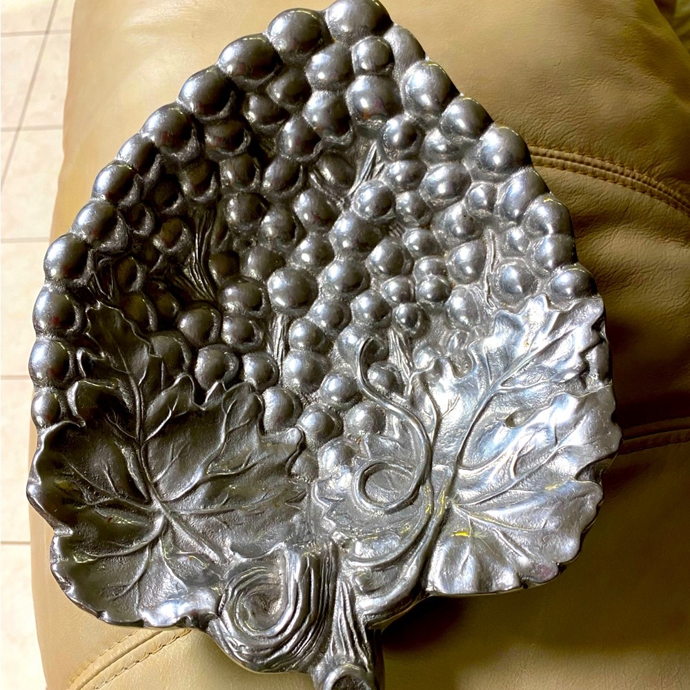 Pewter grape vine inspired small platter